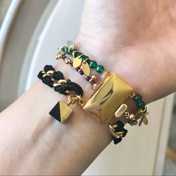 NOCTURNE 3-Tier Gold/Macrame Beaded Bracelet - Picture 2 of 5